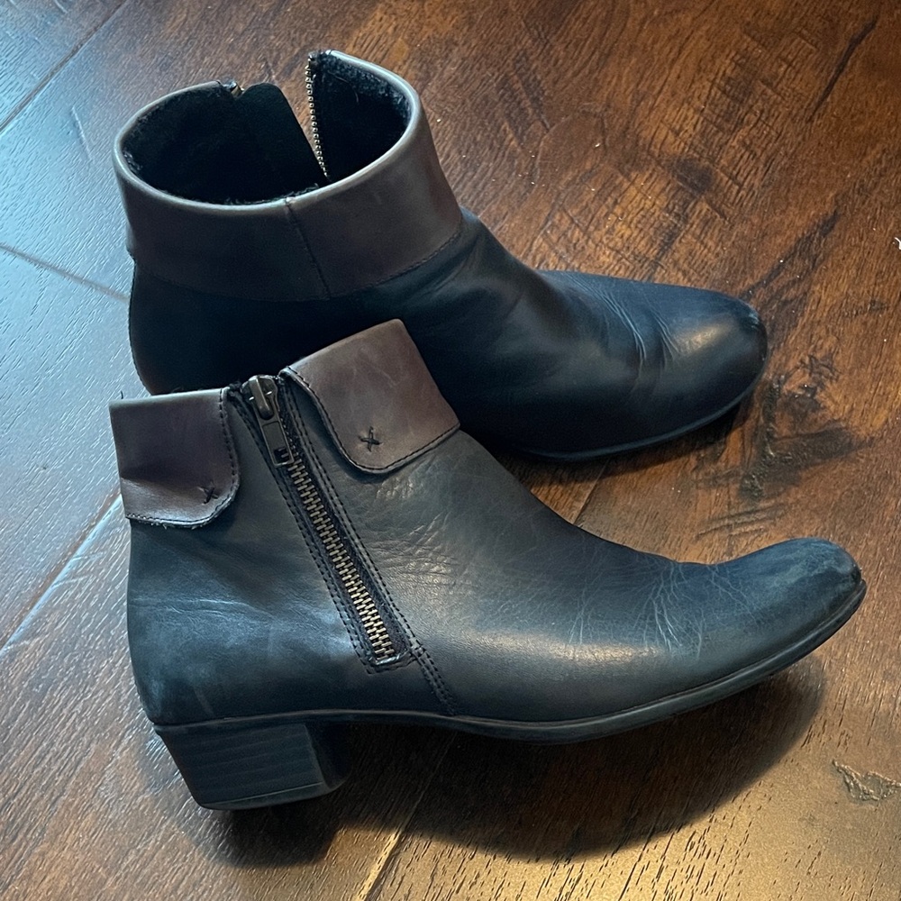 Women’s remonte Black and brown Leather Ankle Boots with Side Zip size 37